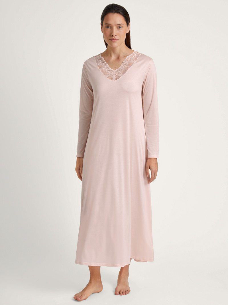 Creole Pink Calida Lace Nights Long-sleeved Nightdress, Length 125 Cm Women Sleepwear | MGDOA-6931