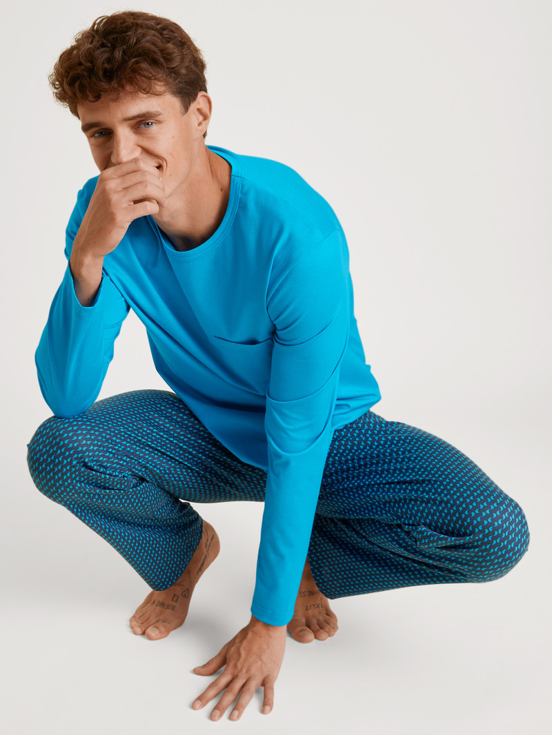 Danube Blue Calida Relax Imprint 1 Pyjama Men Sleepwear | RNXDA-7648