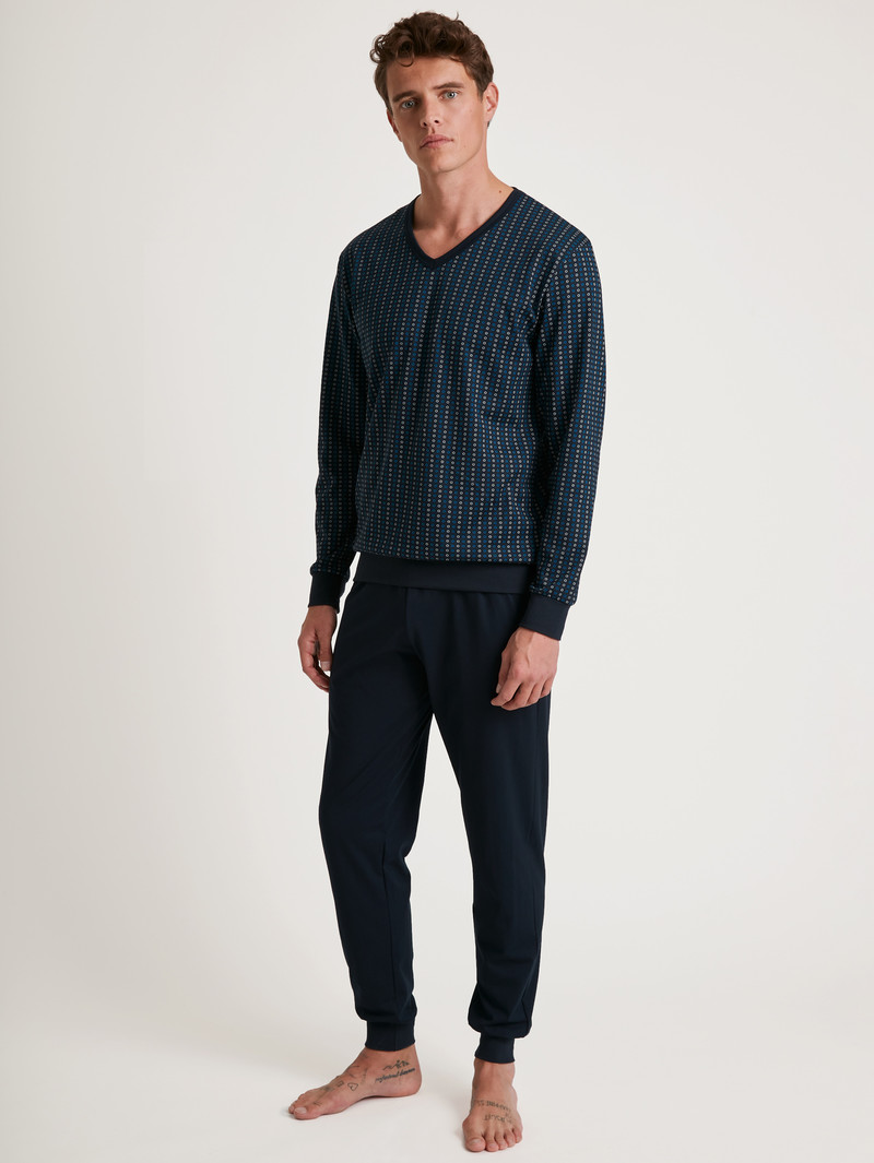 Danube Blue Calida Special Pyjama With Cuff Men Sleepwear | EPYLW-0394