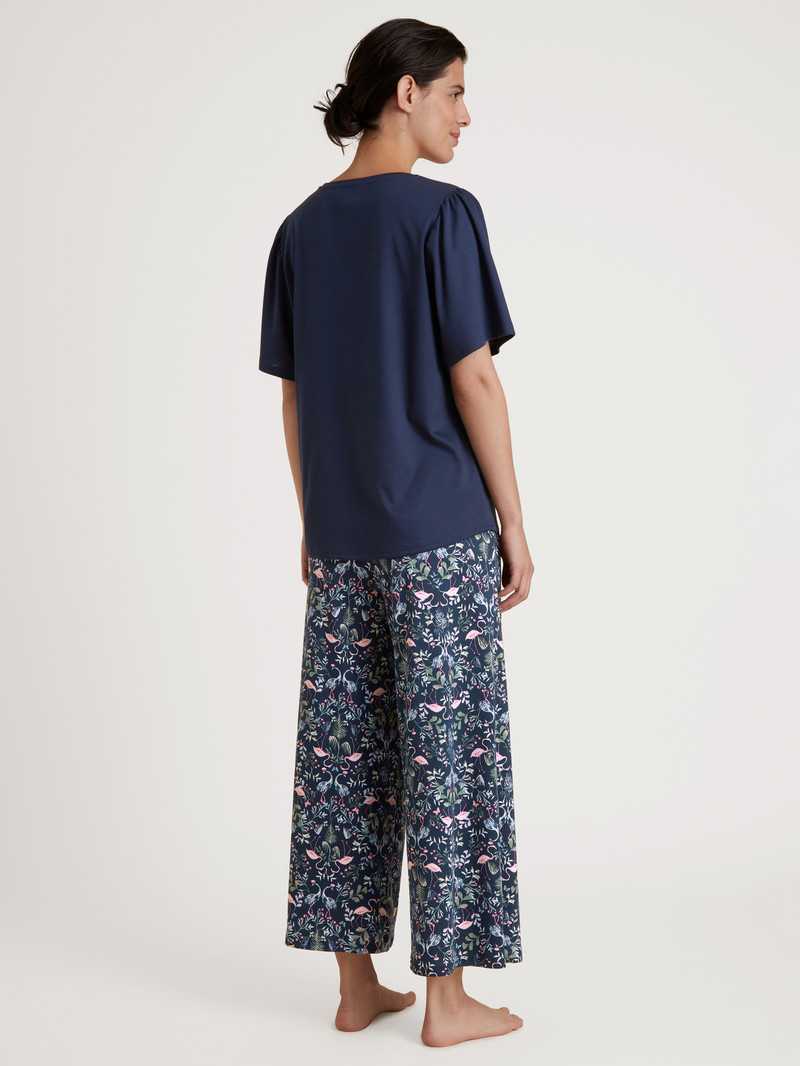 Dark Blue Calida Flamingo Dreams 7/8 Pyjama Women Summer Oufits | MERFN-7018