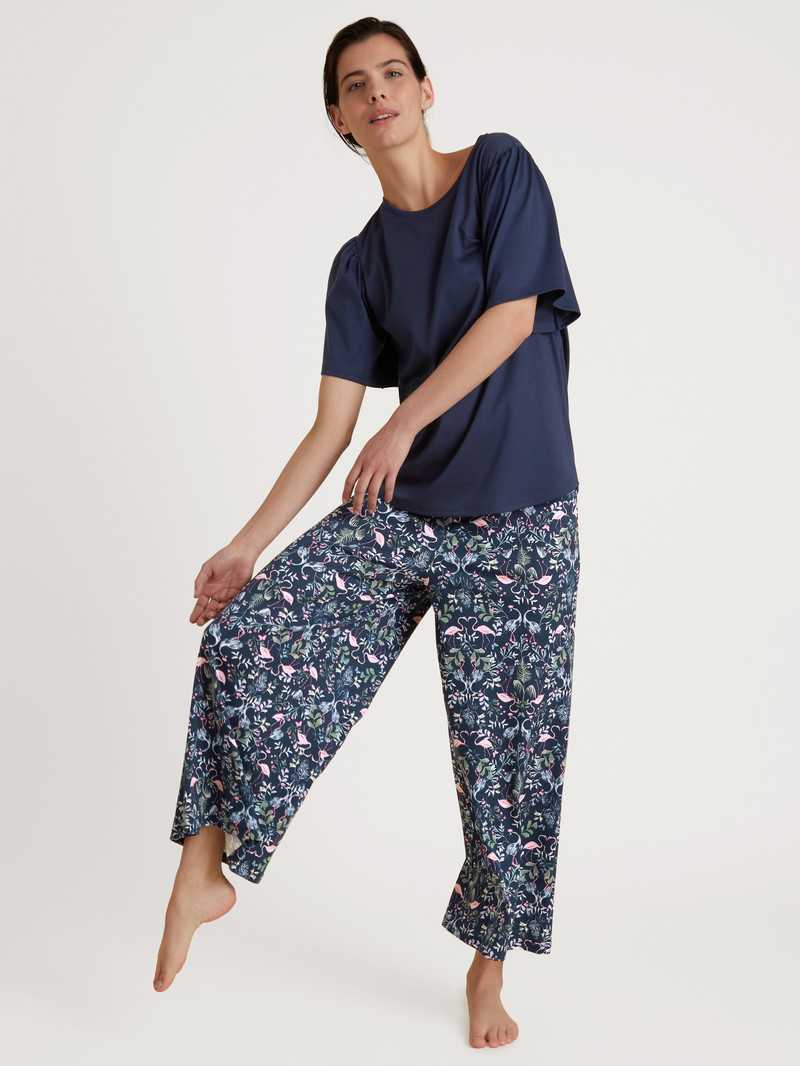 Dark Blue Calida Flamingo Dreams 7/8 Pyjama Women Summer Oufits | MERFN-7018