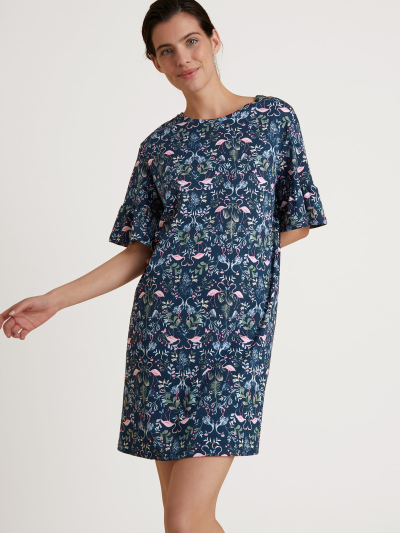 Dark Blue Calida Flamingo Dreams Sleepshirt, Length 90cm Women Sleepwear | LNQCP-0195