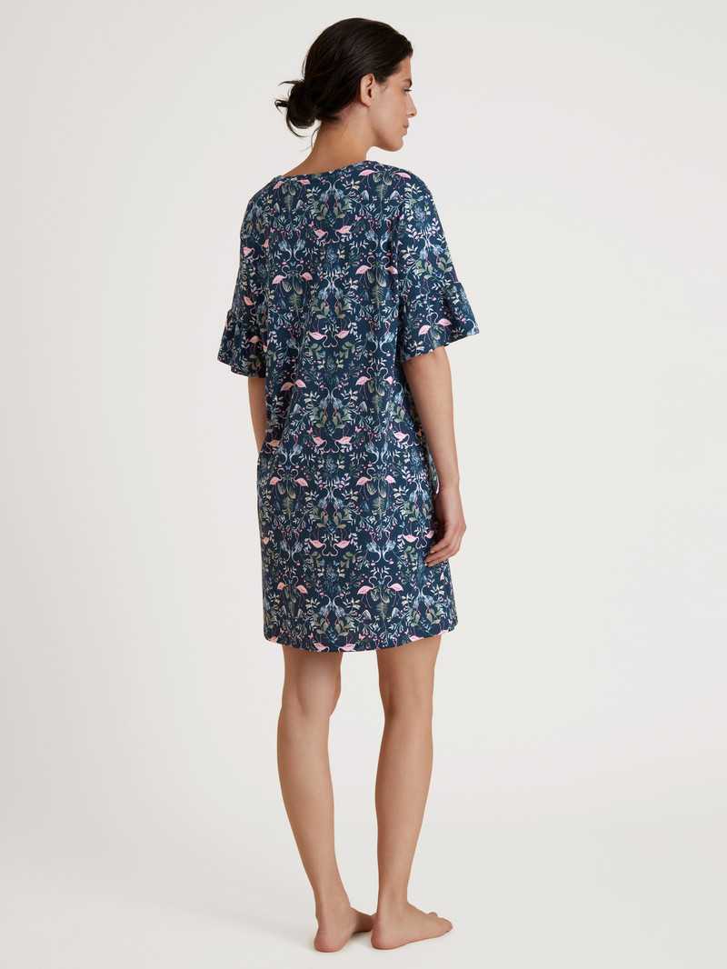 Dark Blue Calida Flamingo Dreams Sleepshirt, Length 90cm Women Summer Oufits | AZUKY-1804