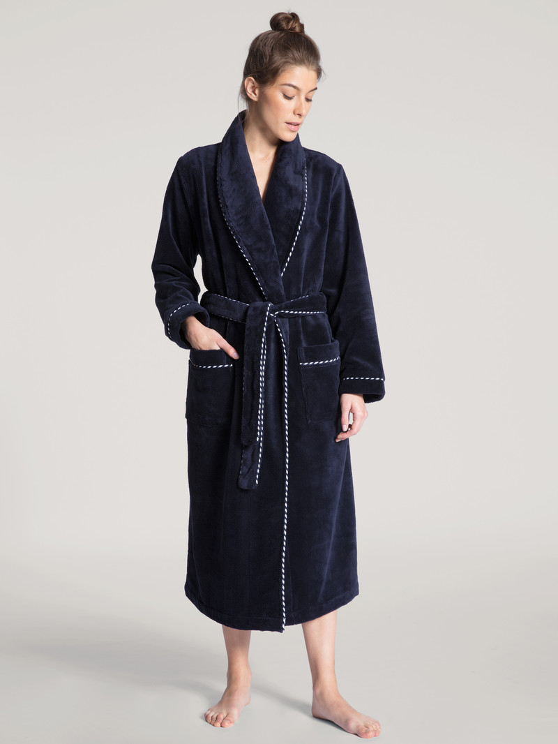 Dark Lapis Blue Calida Cosy Shower Bathrobe Women Bathrobes | PRDBL-4789