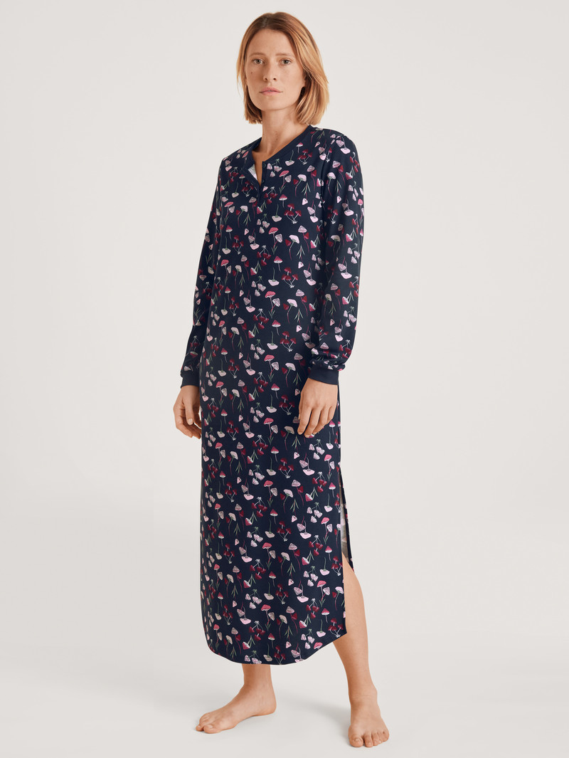 Dark Lapis Blue Calida Midnight Mushrooms Nightdress Women Sleepwear | MAQTI-9107