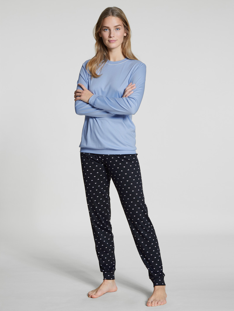 Dark Lapis Blue Calida Night Lovers Pyjama With Cuff Women Sleepwear | TCVDR-6152