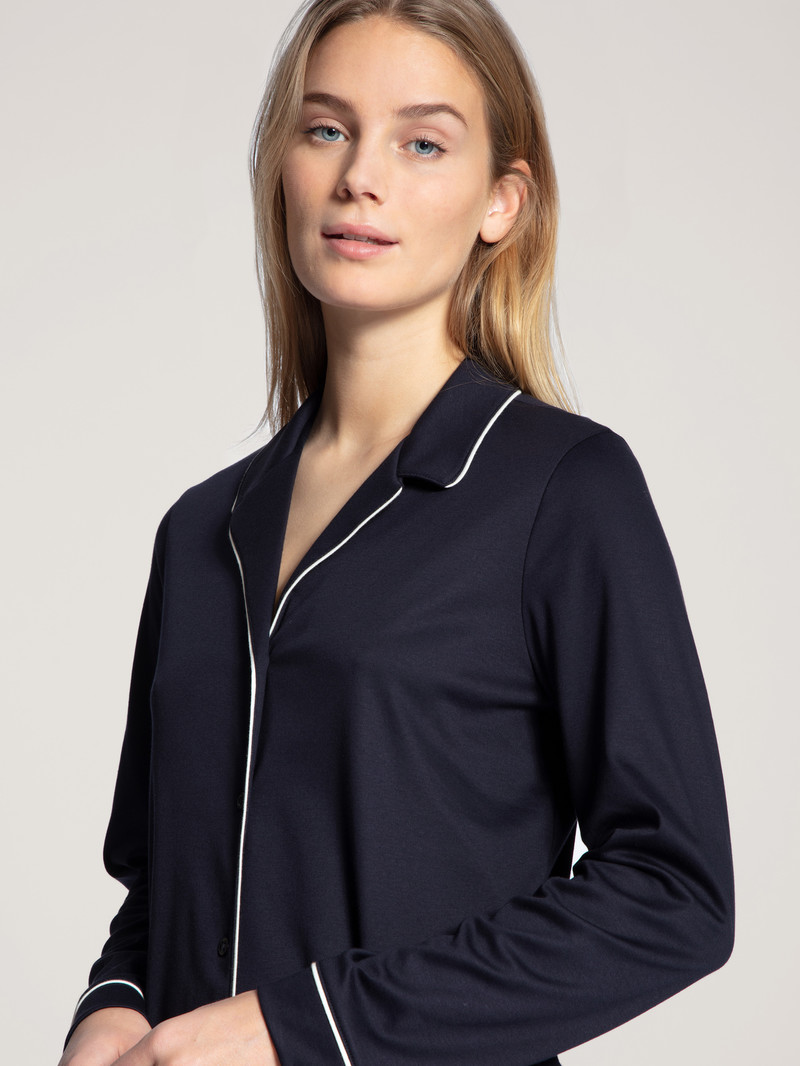 Dark Lapis Blue Calida Night Lovers Pyjama Buttoned Women Sleepwear | GWECR-9023