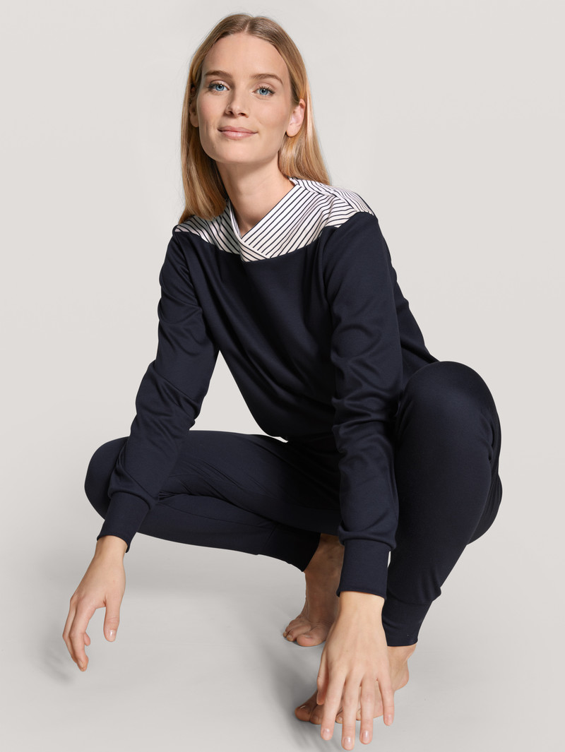 Dark Lapis Blue Calida Soulmate Pyjama With Cuff Women Sleepwear | OJLVD-7165