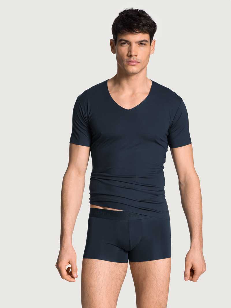 Dark Sapphire Calida Clean Line V-shirt Men Underwear | MHYXR-7542