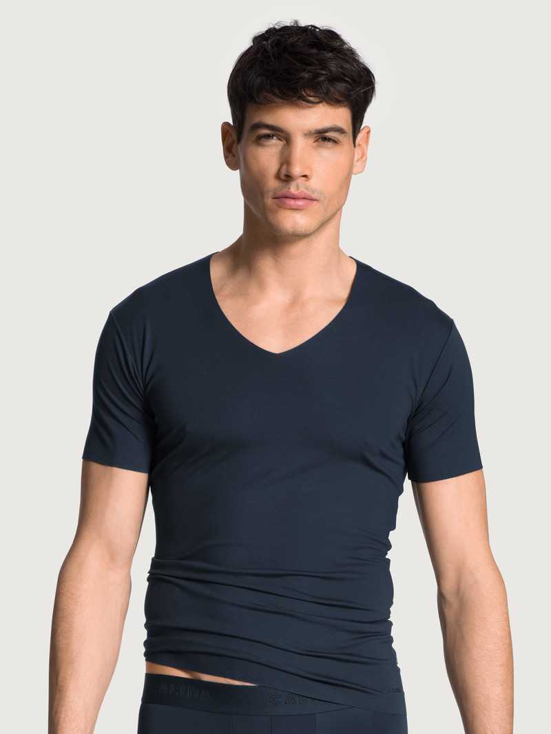 Dark Sapphire Calida Clean Line V-shirt Men Underwear | MHYXR-7542