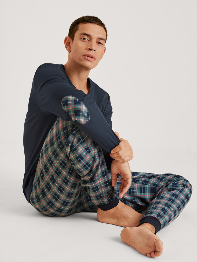 Dark Sapphire Calida Relax Comfy 4 Pyjama With Cuff Men Sleepwear | TEAPG-0786