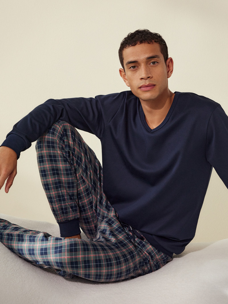 Dark Sapphire Calida Relax Comfy 4 Pyjama With Cuff Men Sleepwear | TEAPG-0786