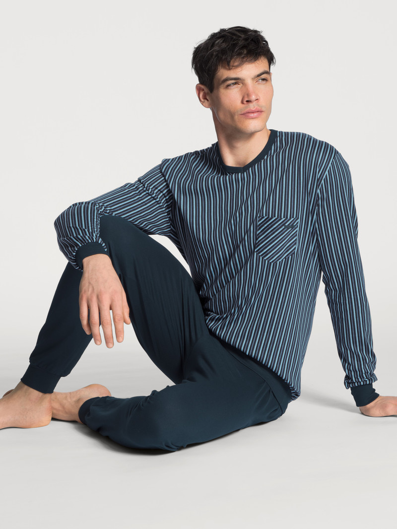 Dark Sapphire Calida Relax Imprint Pyjama With Cuff Men Sleepwear | JPHMX-5673