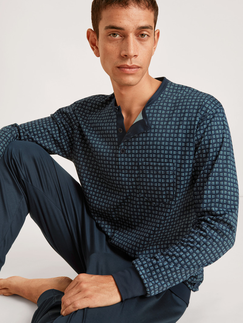 Dark Sapphire Calida Relax Selected 2 Pyjama With Cuff Men Sleepwear | INBSU-6250