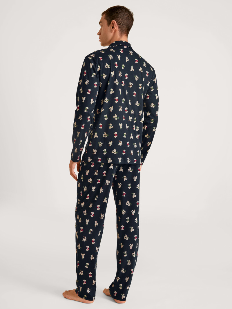 Dark Sapphire Calida Relax Teddy Pyjama Buttoned Men Sleepwear | IZVYA-5402