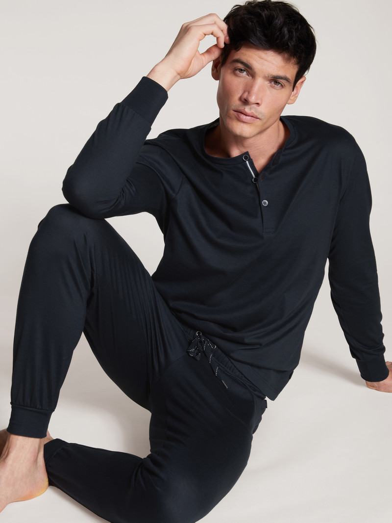 Dark Sapphire Calida Remix Basic Sleep Shirt Long Sleeve Men Sleepwear | TAFNX-4932