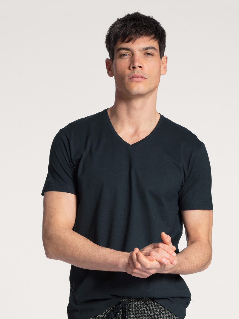 Dark Sapphire Calida Remix Basic Sleep V-shirt Men Sleepwear | GXRPM-4315