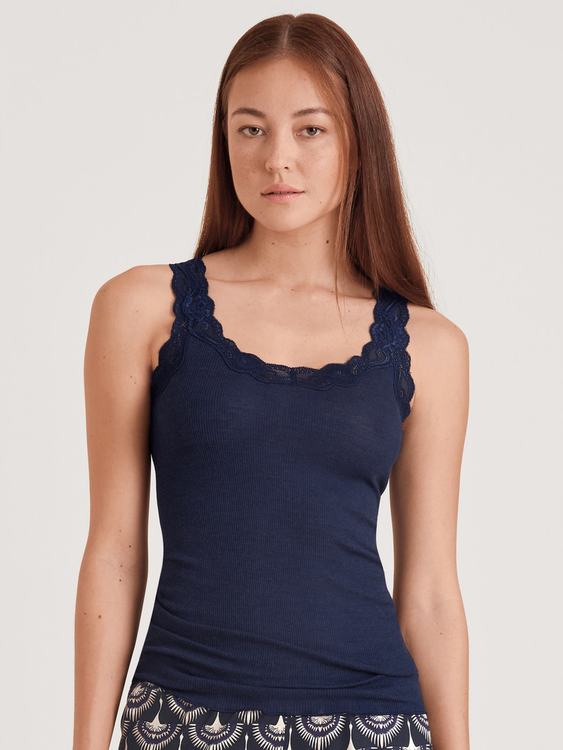 Eclipse Blue Calida Richesse Lace Tank Top Women Underwear | QORJP-4073