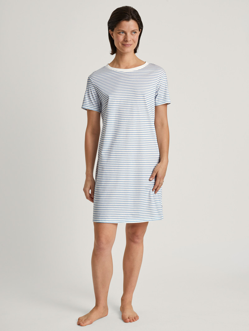 Endless Sky Calida Cotton Stripes Nightdress, Length 95 Cm Women Sleepwear | DPYWN-0289