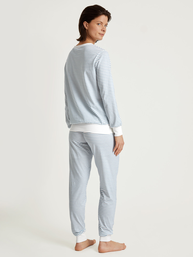 Endless Sky Calida Cotton Stripes Pyjama With Cuff Women Sleepwear | BFXOL-5316