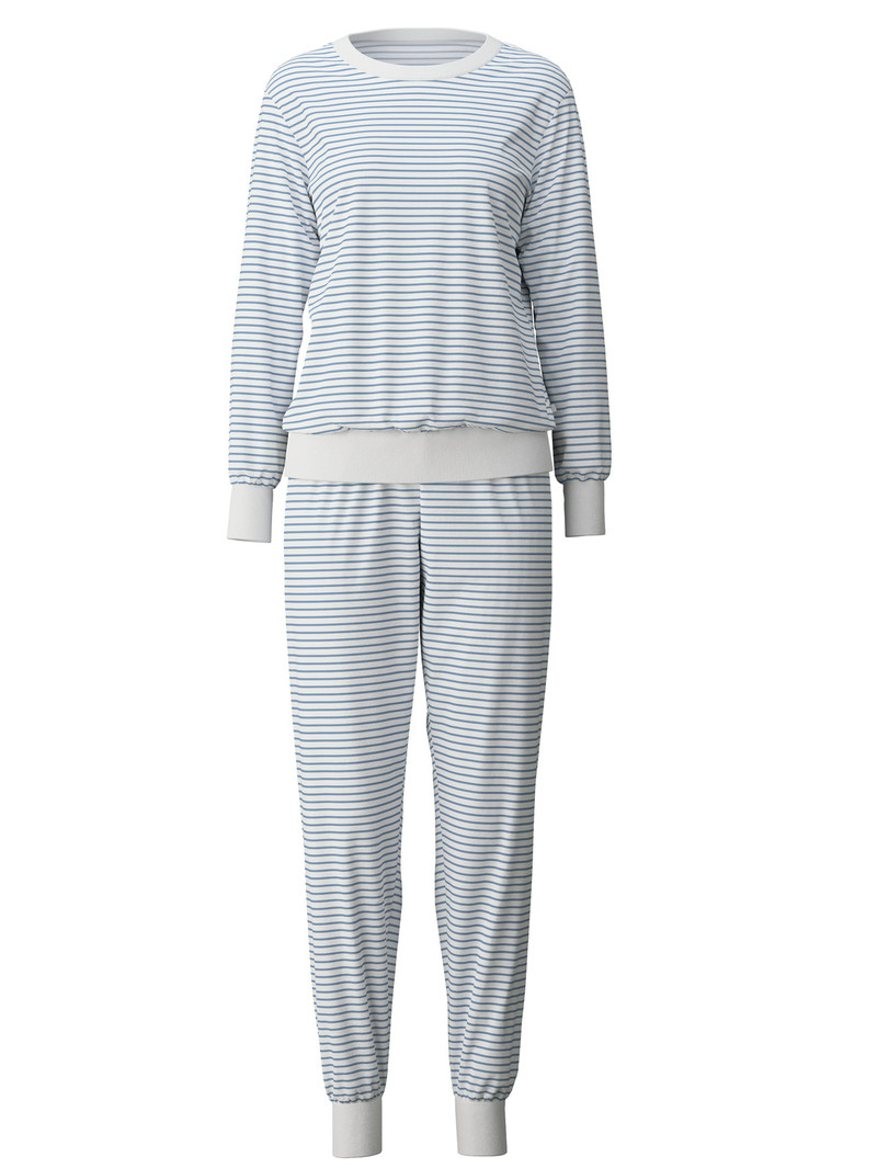 Endless Sky Calida Cotton Stripes Pyjama With Cuff Women Sleepwear | BFXOL-5316