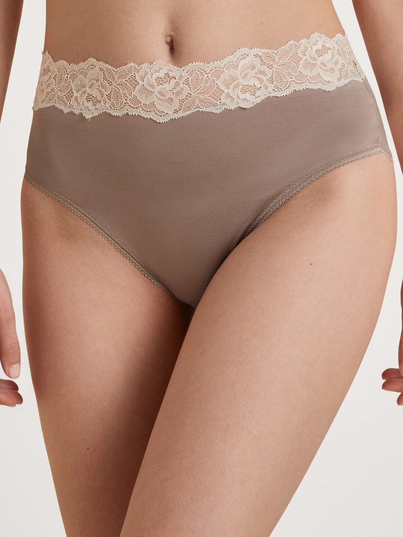 Etherea Taupe Calida Glamorous Lace Brief Women Underwear | ODISX-5164