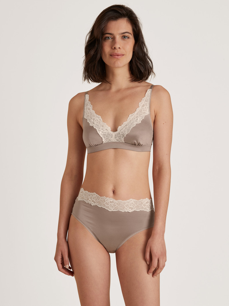 Etherea Taupe Calida Glamorous Lace Brief Women Underwear | ODISX-5164