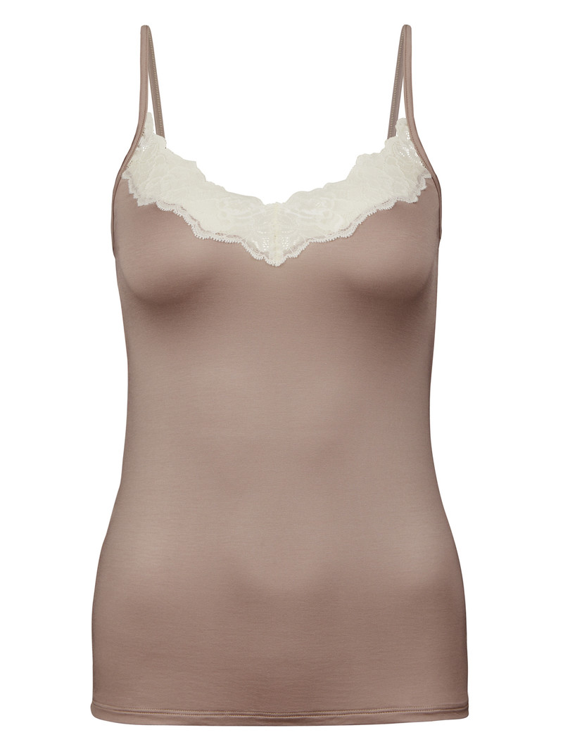 Etherea Taupe Calida Glamorous Lace Spaghetti Top Women Underwear | KHBEP-5830