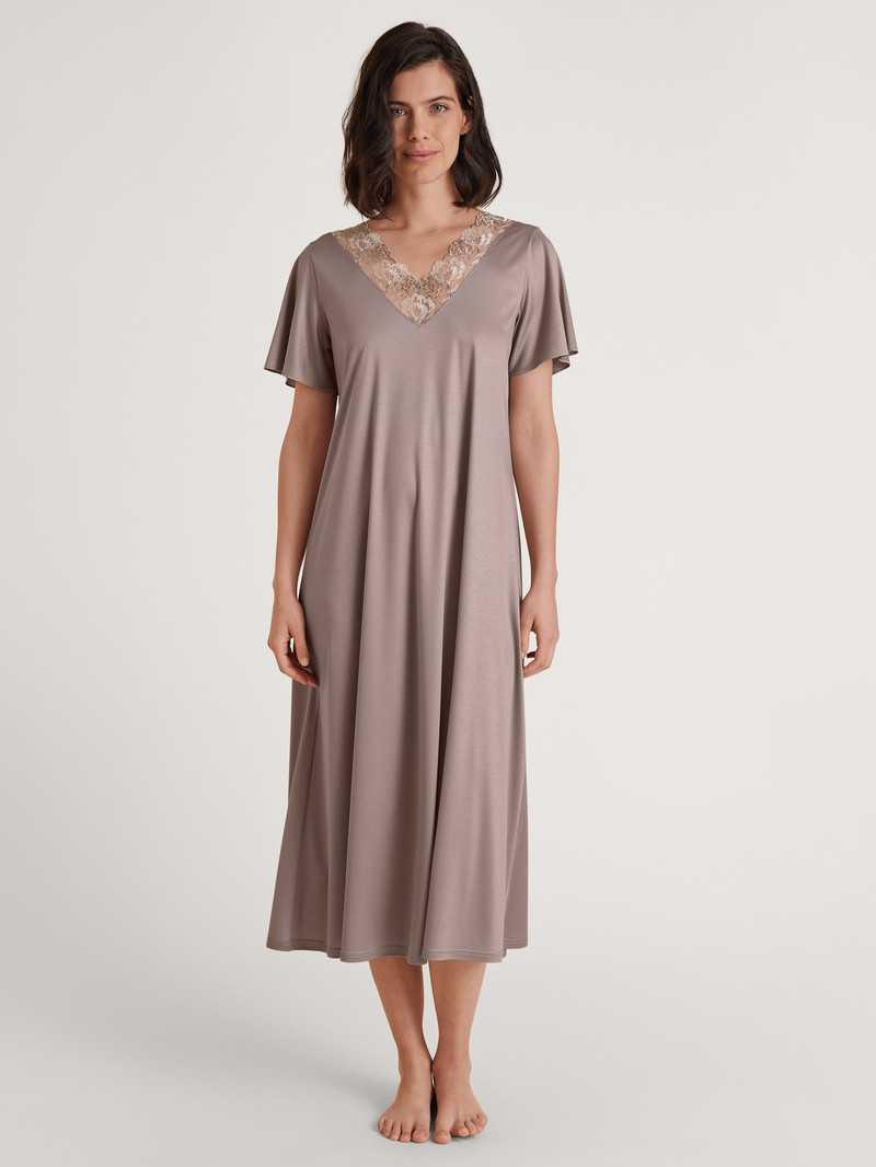 Etherea Taupe Calida Glamorous Nights Sleepshirt, Length 120 Cm Women Loungewear | LQYSR-7593