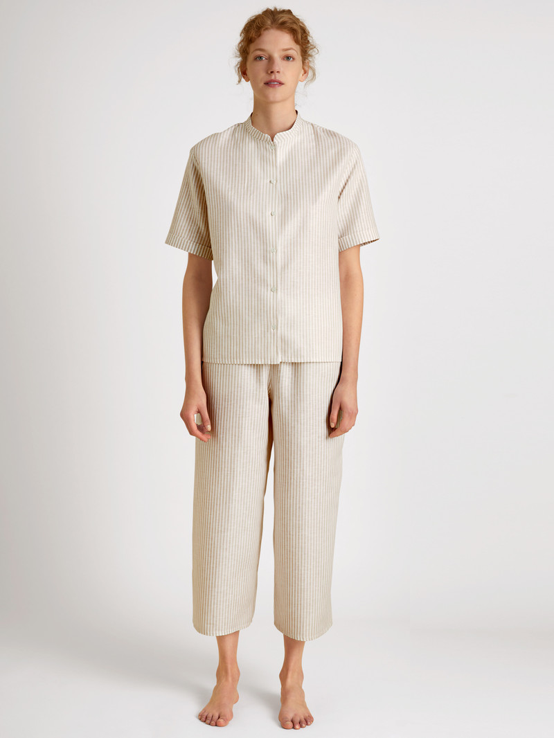 Etherea Taupe Calida Linen Nights 7/8 Pyjamas Women Sleepwear | TZHMU-0529