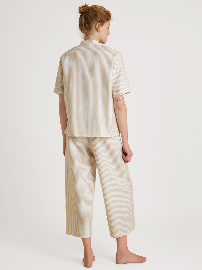 Etherea Taupe Calida Linen Nights 7/8 Pyjamas Women Sleepwear | TZHMU-0529