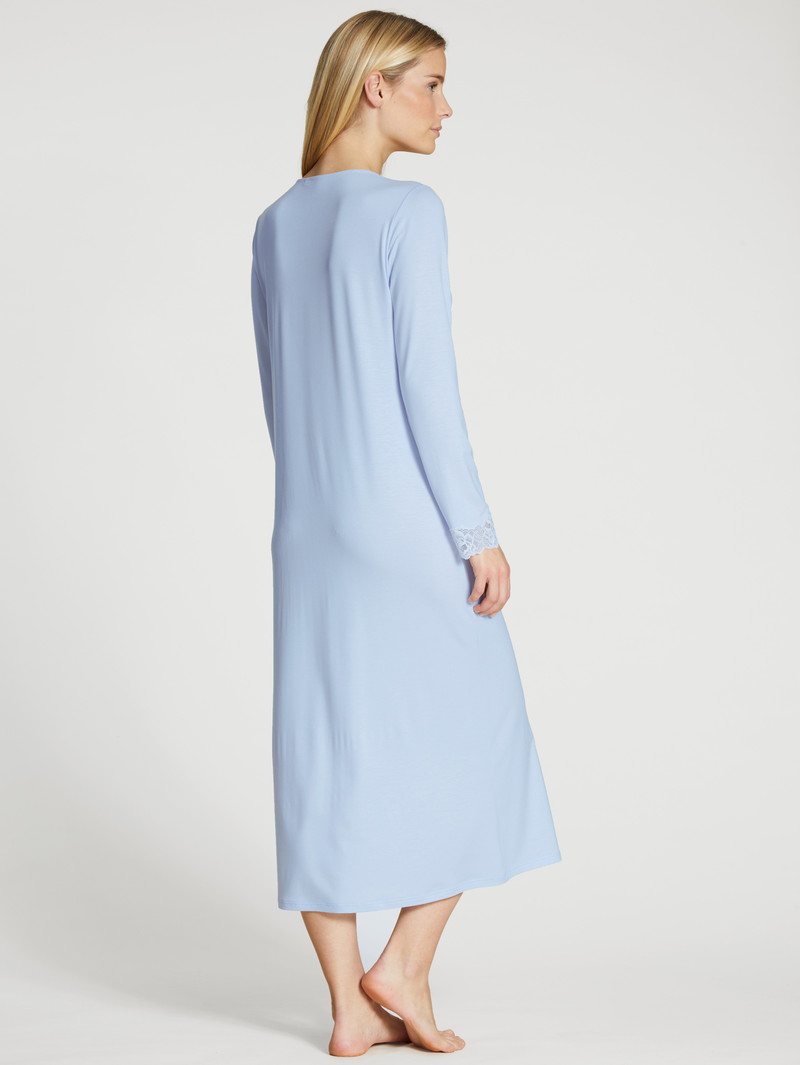 Harmony Blue Calida Elegant Dreams Long-sleeved Nightdress Women Sleepwear | UWYNR-0586