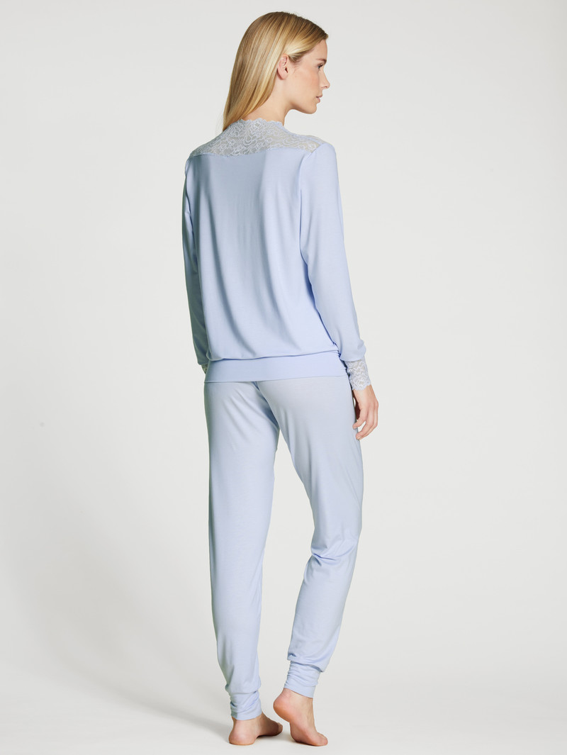 Harmony Blue Calida Elegant Dreams Pyjama With Cuff Women Sleepwear | IFCVL-7396