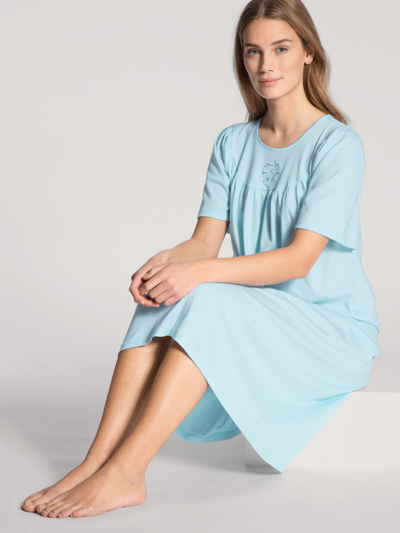 Hellblau Calida Soft Cotton Nightdress, Length 110cm Women Sleepwear | PNOJQ-4317