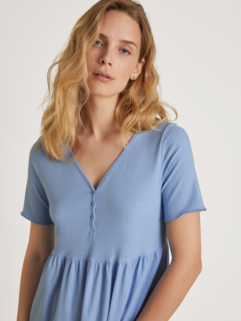 Hydrangea Blue Calida Favourites Harmony Sleepshirt, Length 95cm Women Loungewear | FCRQY-5971