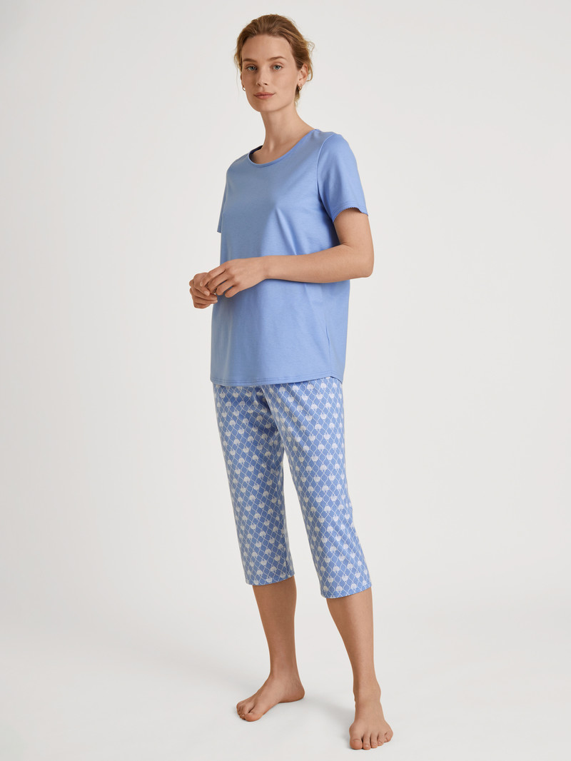 Hydrangea Blue Calida Shell Nights 3/4 Pyjamas Women Sleepwear | GIJVB-9643