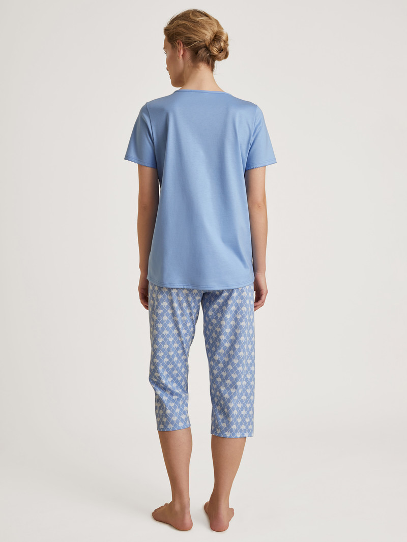 Hydrangea Blue Calida Shell Nights 3/4 Pyjamas Women Sleepwear | GIJVB-9643