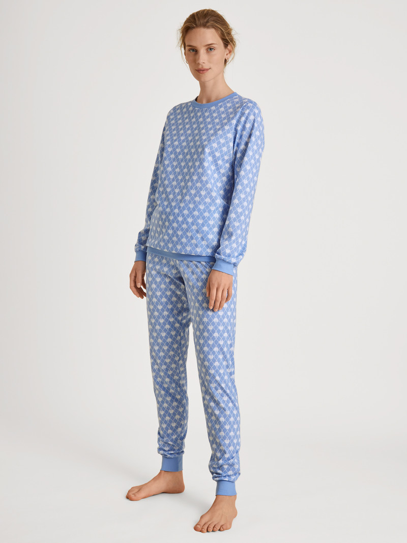 Hydrangea Blue Calida Shell Nights Cuffed Pyjamas Women Sleepwear | FPOWZ-6072