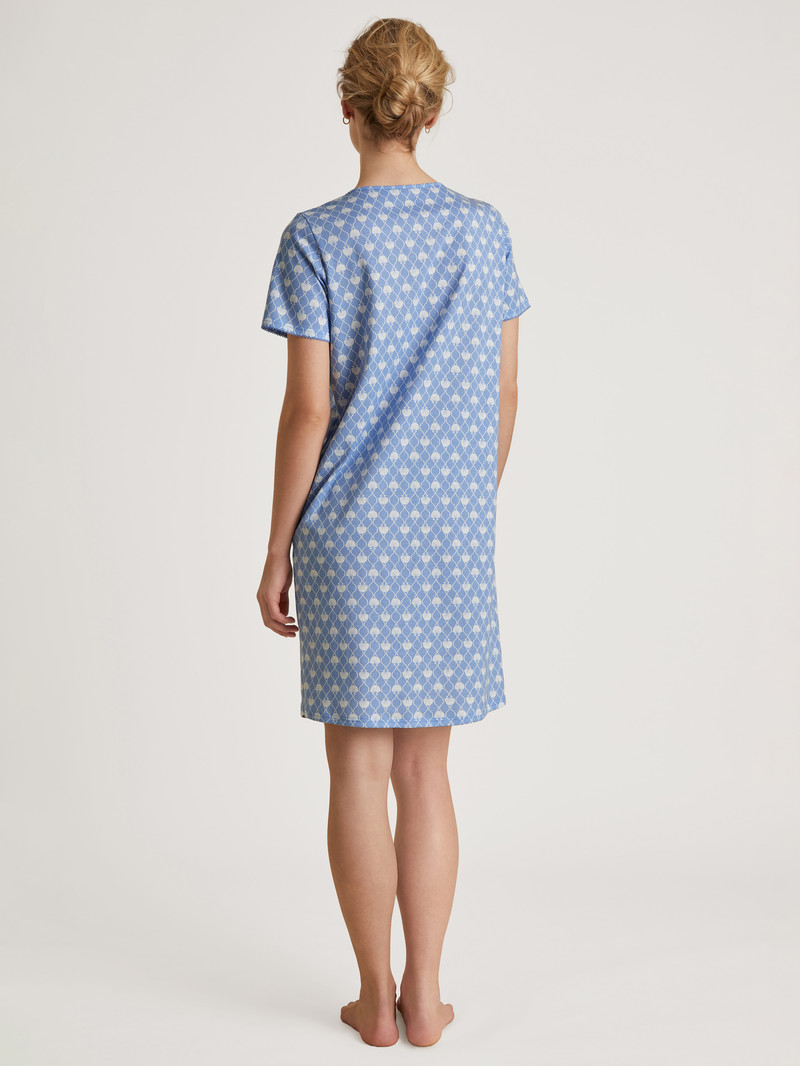 Hydrangea Blue Calida Shell Nights Short Sleeve Nightdress, Length 95cm Women Sleepwear | HPXOC-5143