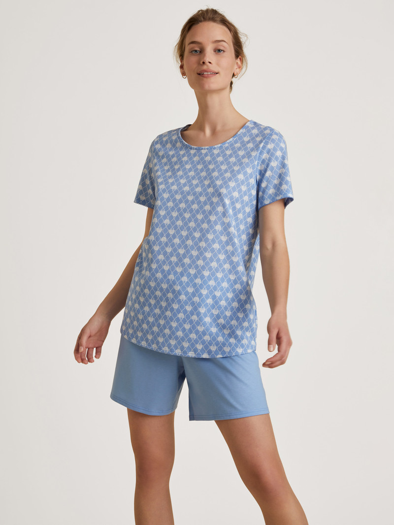 Hydrangea Blue Calida Shell Nights Short Pyjama Women Sleepwear | ICXAO-8597