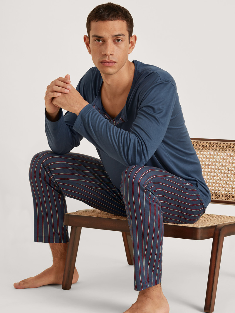 Ink Blue Calida Function Silk Pyjama Men Sleepwear | GFMNV-5169