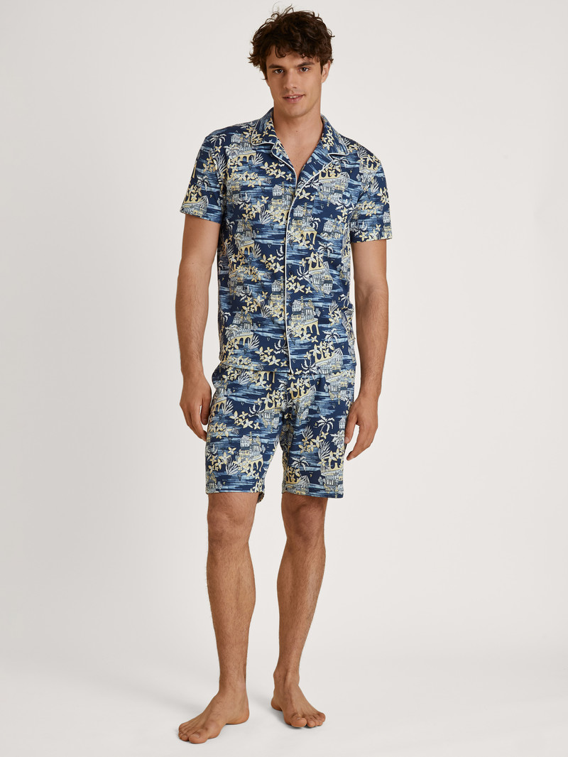 Insignia Blue Calida Amalfi Journey Short Pyjama Men Sleepwear | VHWYD-1693