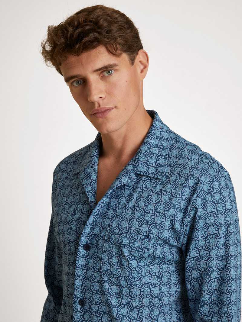 Insignia Blue Calida Relax Streamline 2 Pyjama Buttoned Men Sleepwear | RKZFX-9531