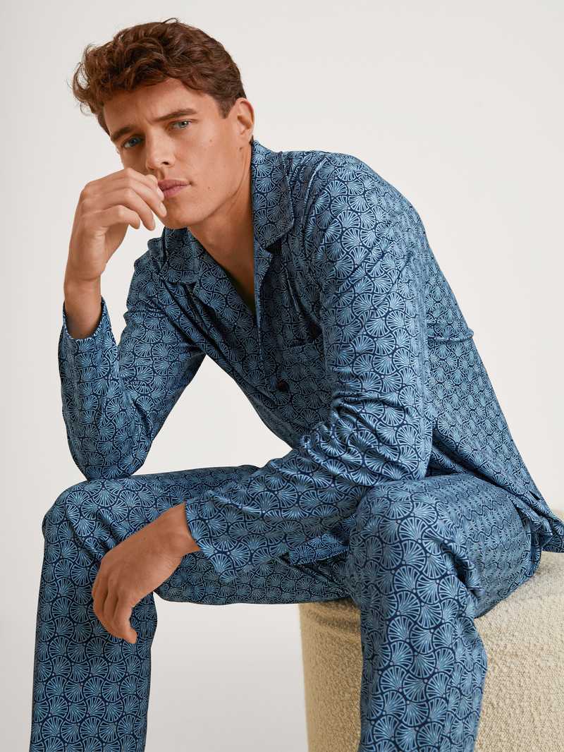 Insignia Blue Calida Relax Streamline 2 Pyjama Buttoned Men Sleepwear | RKZFX-9531