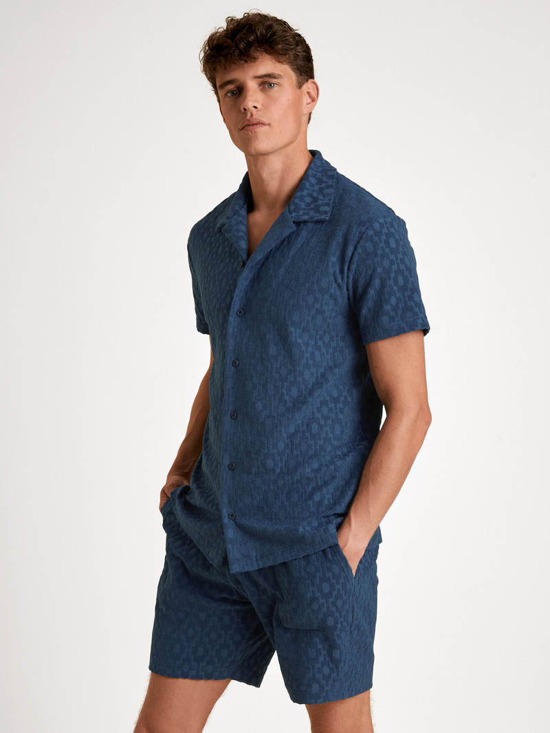 Insignia Blue Calida Rmx Lounge Holiday Short Shirt With Button Facing Men Loungewear | HJKWO-0914