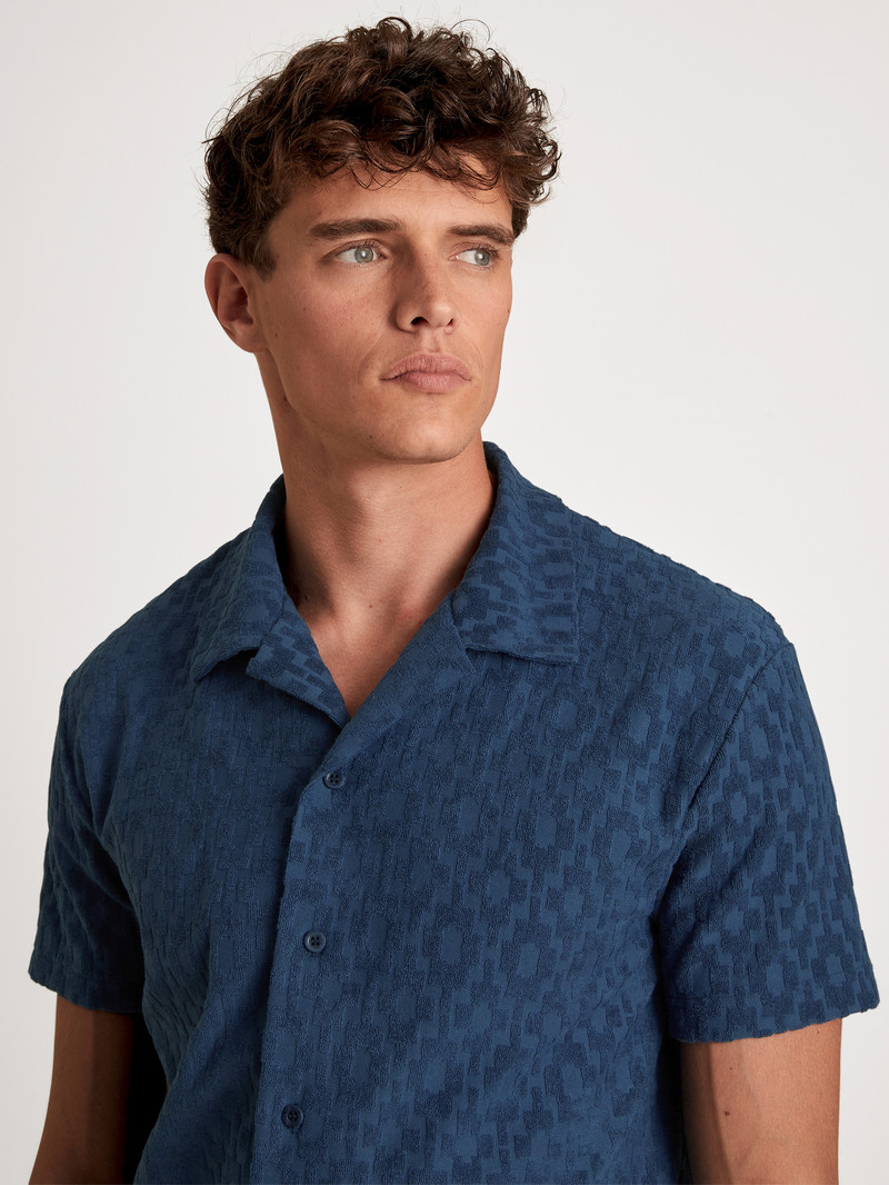 Insignia Blue Calida Rmx Lounge Holiday Short Shirt With Button Facing Men Summer Outfits | WFHCY-9302