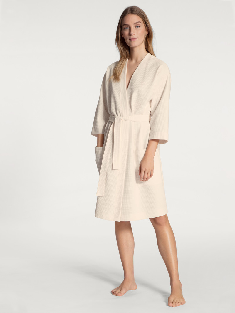 Leisure White Calida Cosy Shower Bathrobe, Length 95cm Women Bathrobes | KPXTW-5136