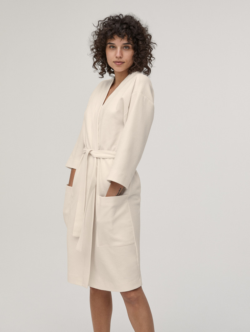 Leisure White Calida Cosy Shower Bathrobe, Length 95cm Women Bathrobes | KPXTW-5136