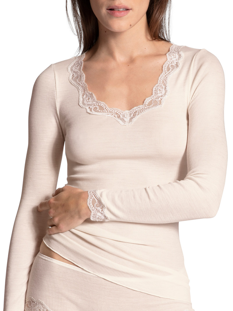 Light Ivory Calida Richesse Lace Shirt Long Sleeve Women Underwear | ZUYIN-1245