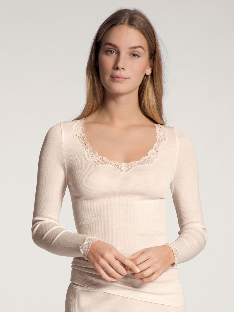 Light Ivory Calida Richesse Lace Shirt Long Sleeve Women Underwear | ZUYIN-1245